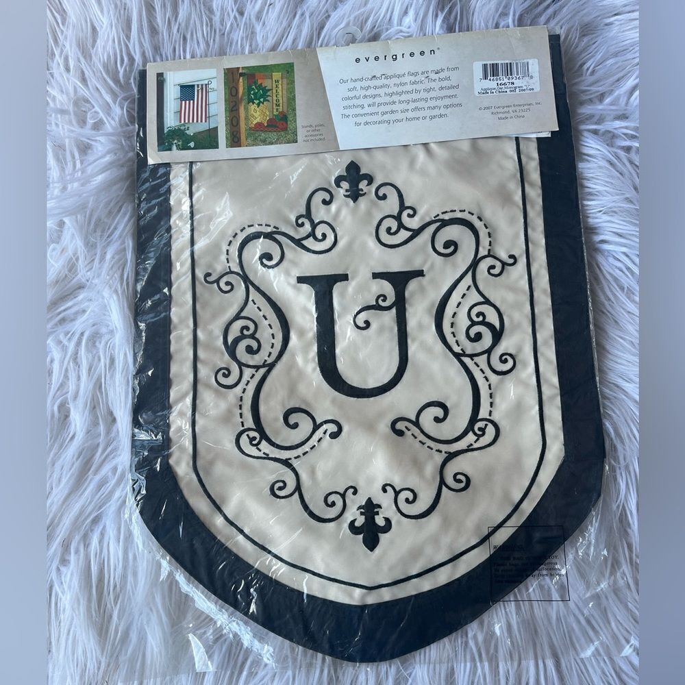 Evergreen Premium Applique Garden Flag Monogram N - Fleur De Lis